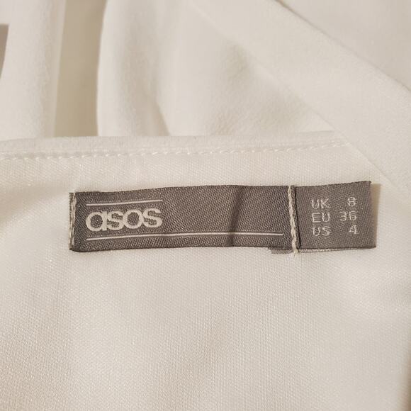 ASOS Button Up Babydoll A Line Flare White Smock Sundress Womens Size 4 Cottage - Picture 7 of 10